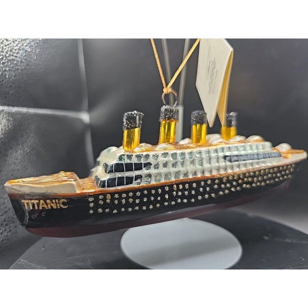 Vtg. Kurt S. Adler Komozja Poland, RMS Titanic 7" Blown Glass Christmas Ornament
